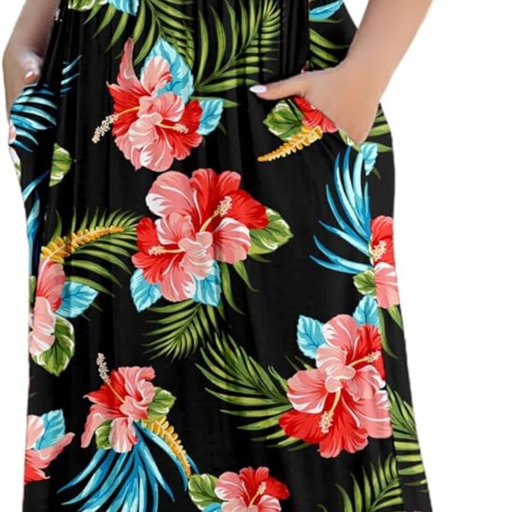 Women's Plus Size Maxi Dress Rayon Spandex V-Neck Pockets Casual Summer - Picture 3 of 5